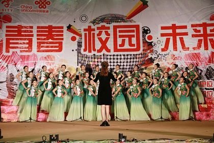 迎新晚會笑語歡歌美麗煙花綻放夜空
